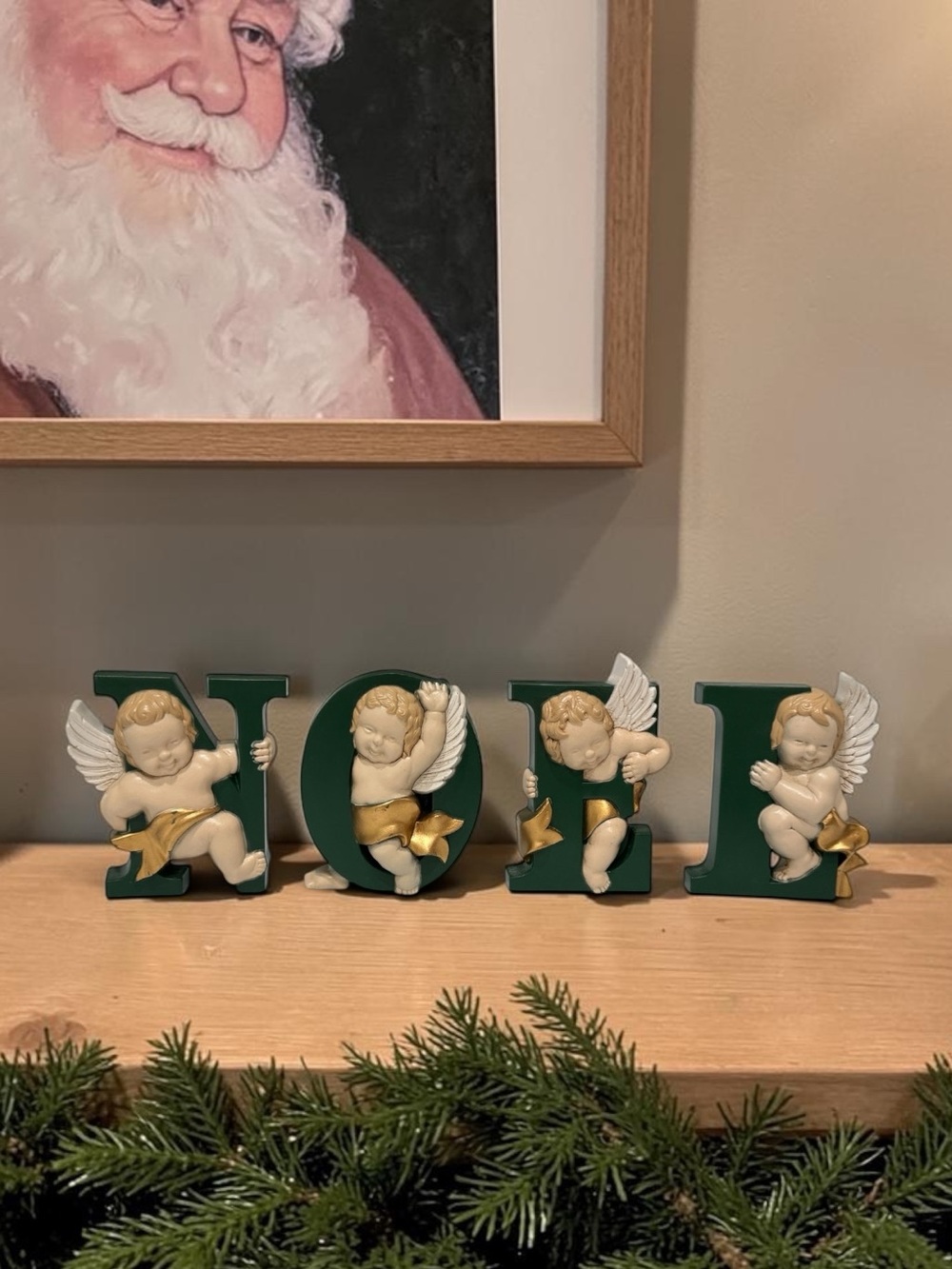 Vintage Burwood Holiday 'NOEL' Cherub Letter Set – Green and Gold